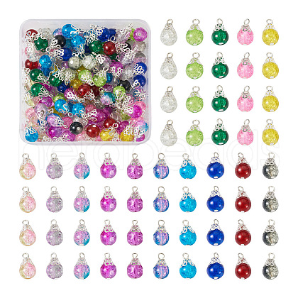 Kissitty 120Pcs 15 Colors Spray Painted Crackle Glass Pendants FIND-KS0001-29-1