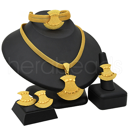 Fan Alloy Pendant Necklaces & Stud Earrings & Rings & Bangles Sets FS-WG5D99A-07-1