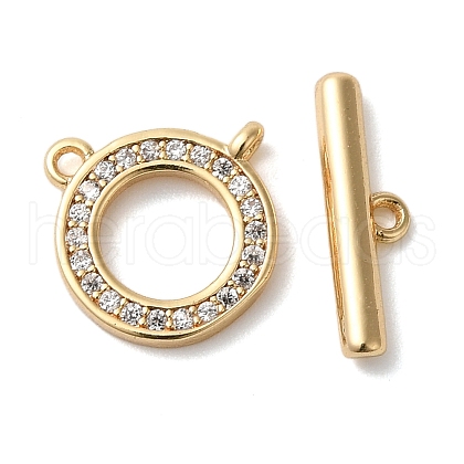 Brass Micro Pave Clear Cubic Zirconia Toggle Clasps KK-N254-67G-1