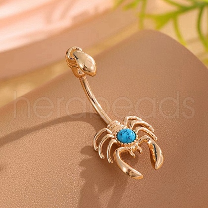 Scorpion Brass Synthetic Turquoise Curved Barbell Belly Rings AJEW-L099-02G-1