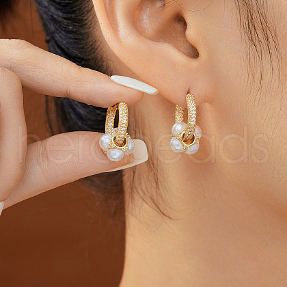 Brass Imitation Pearl Square Hoop Earrings ZE1416-1-1