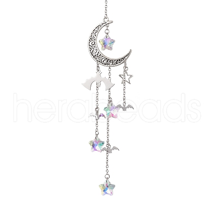 Hollow Moon Alloy Hanging Ornaments HJEW-TA00200-1