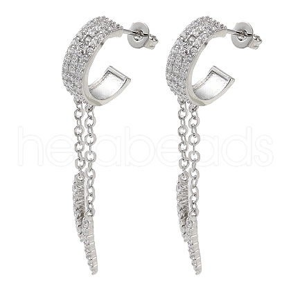 Brass Micro Pave Clear Cubic Zirconia Stud Earrings EJEW-A045-01P-1
