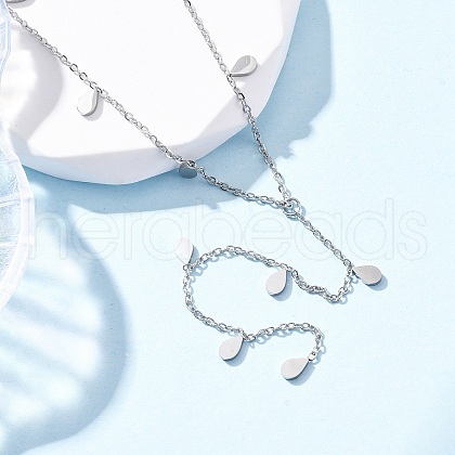 304 Stainless Steel Teardrop Tassel Y Necklaces NJEW-R026-24P-1