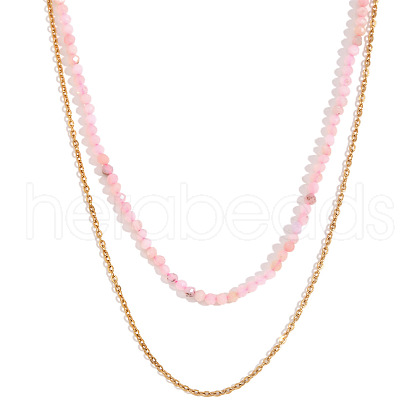 18K Gold Plated Stainless Steel & Natural Pink Opal Beaded Double Layer Necklaces for Women QW1726-4-1
