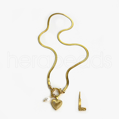 304 Stainless Steel Letter and Heart Pendant Necklaces for Women FS-WG694DF-12-1