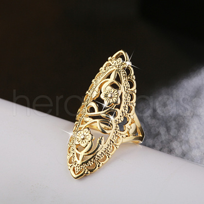 Horse Eye with Flower Pattern Brass Finger Rings FS-WGACB46-04-1
