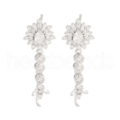 Rhodium Plated 925 Sterling Silver Micro Pave Clear Cubic Zirconia Stud Earring Findings STER-U004-09P-1