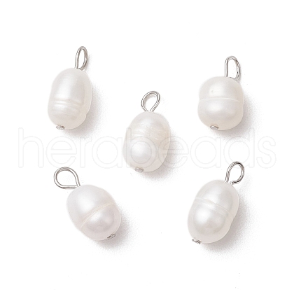 Natural Cultured Freshwater Pearl Rice Charms PALLOY-JF03921-01-1
