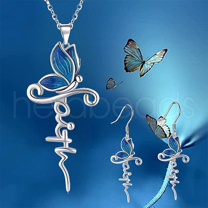 Butterfly Alloy Enamel Pendant Necklaces & Dangle Earrings Sets FS-WGE0CC2-01-1