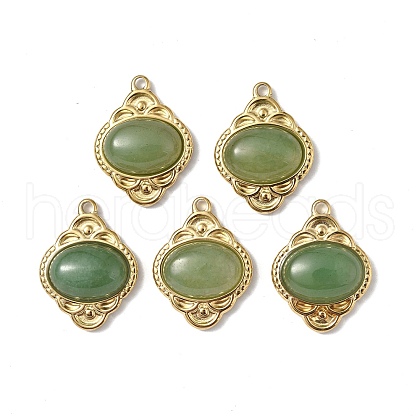 Vacuum Plating 201 Stainless Steel Natural Green Aventurine Pendants STAS-C064-VC881-1