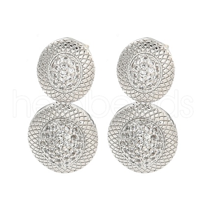 Oval Brass Pave Clear Cubic Zirconia Dangle Stud Earrings EJEW-M258-29P-1