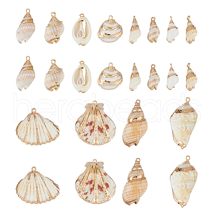 SUPERFINDINGS 24Pcs 12 Styles Electroplate Shell Pendants SHEL-FH0001-24-1