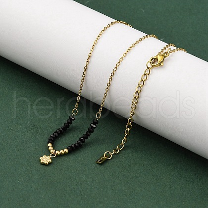 Ion Plating(IP) 304 Stainless Steel & Glass Flower Pendant Necklaces for Women NJEW-K255-34G-04-1