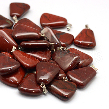 Trapezoid Natural Red Rainbow Jasper Pendants G-Q359-05-1