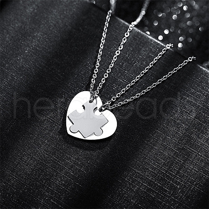 2Pcs 2 Styles Heart Puzzle 201 Stainless Steel Pendant Cable Chain Couple Necklaces FS-WG816E6-05-1