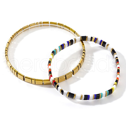 2Pcs 2 Styles Fashionable Japanese Tila Glass Seed Beads Stretch Nracelets for Women XJ9404-5-1