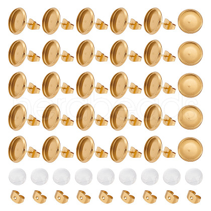 Unicraftale DIY Half Round 304 Stainless Steel & Glass Stud Earring Jewelry Kits DIY-UN0006-08-1