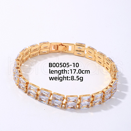 Brass Rhinestone 2-Strand Rectangle Link Bracelets for Women XO6953-6-1