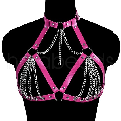 Imitation Leather & Alloy Curb Chain Harness Chest Body Chains FS-WG84763-07-1