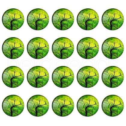 Half Round/Dome Tree Pattern Glass Flatback Cabochons for DIY Projects GGLA-YW0001-14G-1