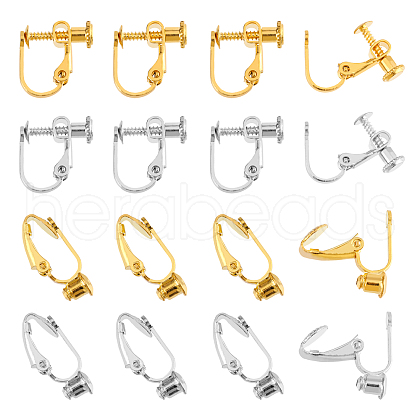 SUPERFINDINGS 48Pcs 4 Style Brass Converters & Screw On Clip-on Earring Findings KK-FH0004-53-1