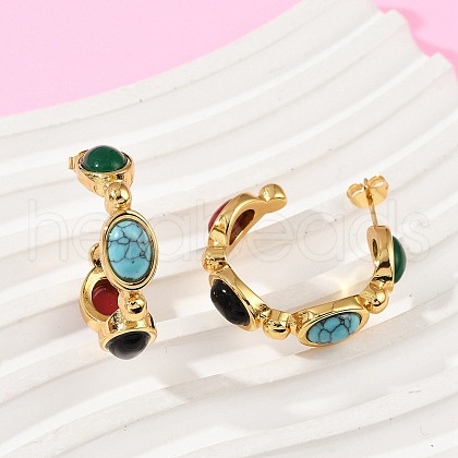 304 Stainless Steel Synthetic Turquoise & Synthetic Agate Stud Earrings EJEW-M105-01G-1