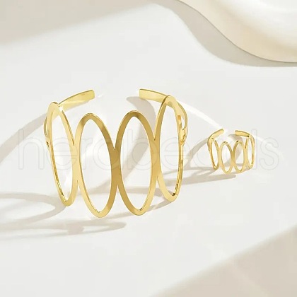 Hollow Oval Alloy Cuff Bangles & Rings Sets FS-WG357B1-01-1