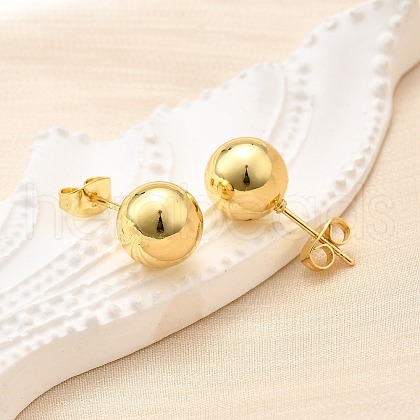 Rack Plating Brass Round Ball Stud Earrings for Women EJEW-F294-08F-G-1