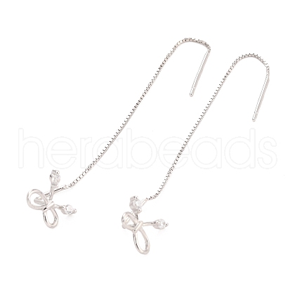 Anti-Tarnish Rhodium Plated 925 Sterling Silver Bowknot Threader Earrings EJEW-P195-03P-1