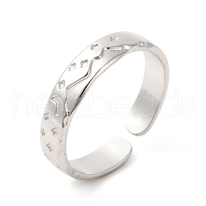 304 Stainless Steel Moon & Star Open Cuff Ring for Women RJEW-E063-10P-1