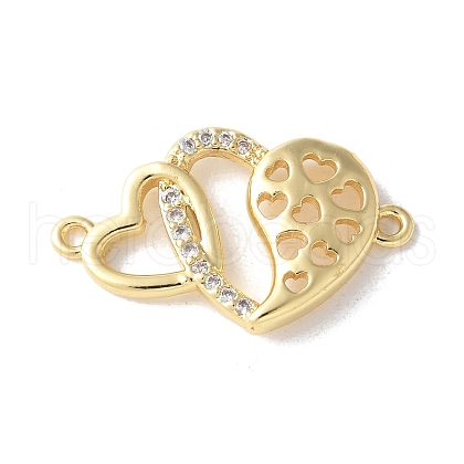 Brass Micro Pave Cubic Zirconia Heart Connector Charms KK-A252-28G-03-1