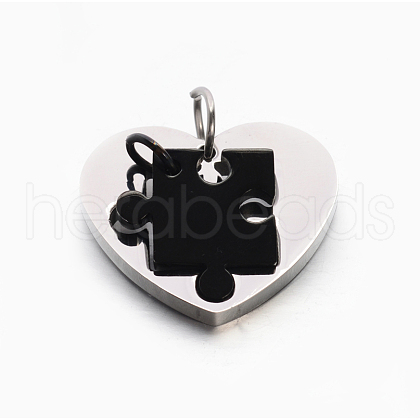 Valentine's Couple Jewelry Lovers 304 Stainless Steel Heart with Puzzle Jigsaw Split Pendants STAS-E090-46B-1