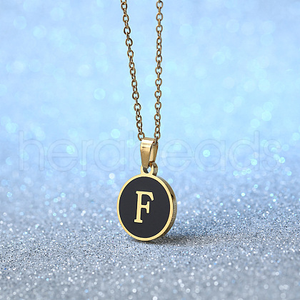 Alloy Black Enamel Disc with Initial Pendant Necklaces for Women WGEDF6F-06-1