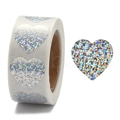 Heart Shaped Laser Stickers Roll X-DIY-K027-G01-1