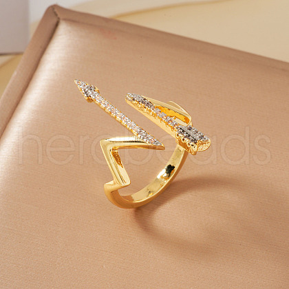 Brass Micro Pave Cubic Zirconia Cuff Rings for Women BP2038-1-1