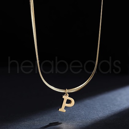 316 Surgical Stainless Steel Initial Pendant Flat Snake Chain Necklaces for Women WGC1053-16-1