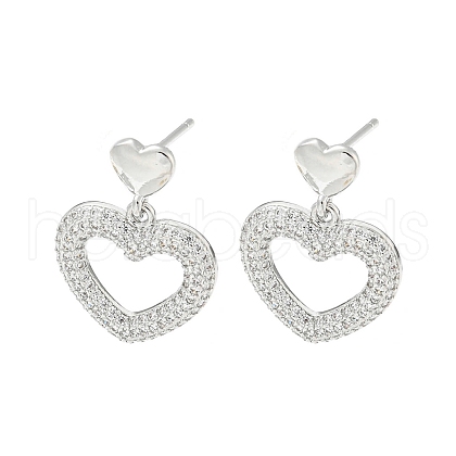 Heart Rack Plating Brass Micro Pave Cubic Zirconia Dangle Stud Earrings EJEW-F331-24P-1