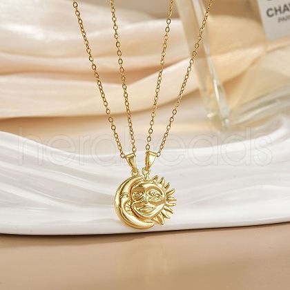 2Pcs Sun & Moon Brass Magnetic Pendant Necklaces for Unisex WG95FFA-01-1