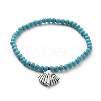 Synthetic Turquoise(Dyed) Stretch Bracelets BJEW-JB05008-01-1
