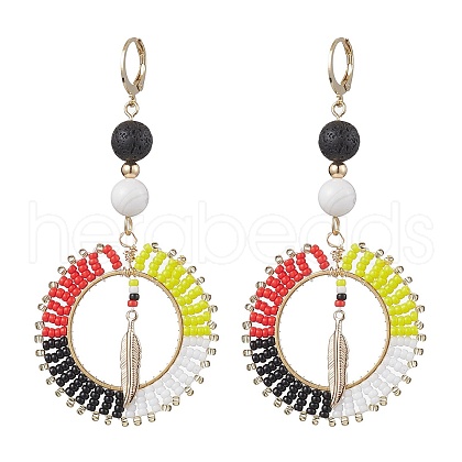 Bohemia Handmade Woven Glass Seed Beads Leverback Earrings EJEW-MZ00149-1