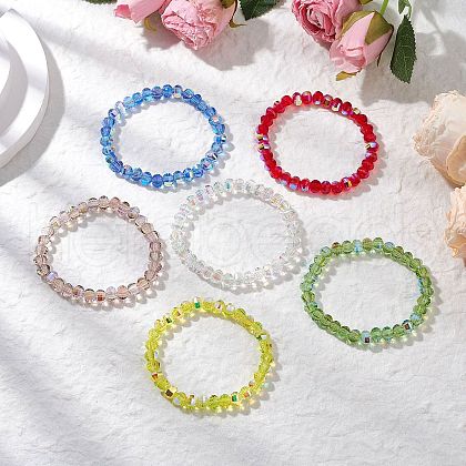 Transparent Electroplate Glass Beads with Korean Elastic Crystal Thread Bracelets BJEW-JB11687-1