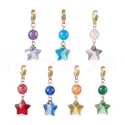 7Pcs 7 Colors Star Glass Pendant Decooration HJEW-JM01966-1