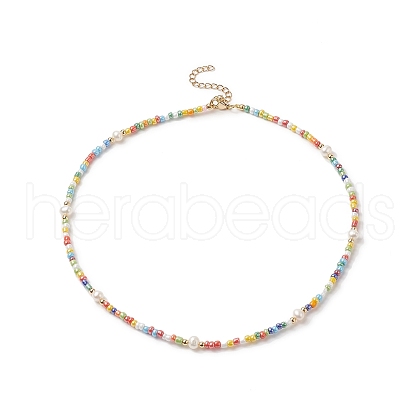 Mother's Day Jewellery Natural Pearl & Glass Beaded Necklace for Women NJEW-JN04241-1