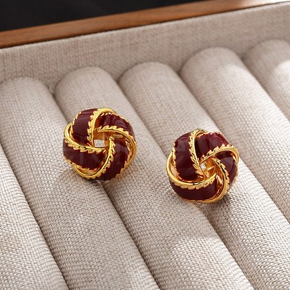 Twist Brass Enamel Stud Earrings for Women EJEW-U055-05G-1