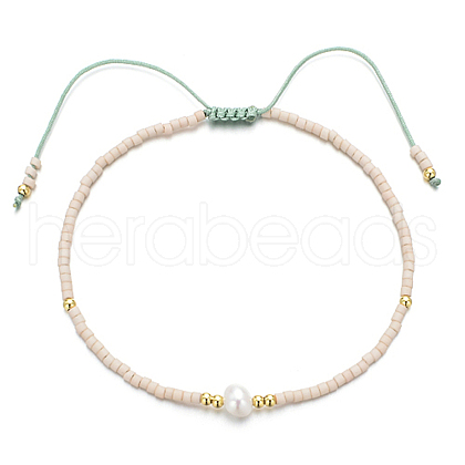 Glass Imitation Pearl & Seed Braided Bead Bracelets WO2637-01-1
