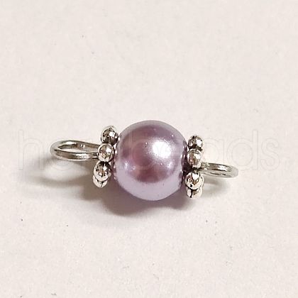 Baking Painted Pearlized Glass Pearl Round Connector Charms X1-PALLOY-TAC0068-05-1