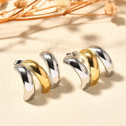 304 Stainless Steel Two Tone Stud Earrings EJEW-F355-05GP-01-1