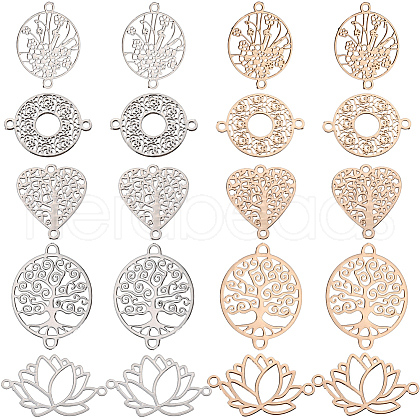 SUNNYCLUE 80Pcs 10 Styles Rack Plating Brass Filigree Connector Charms KKC-SC0001-04-1
