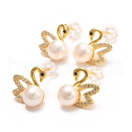 Mother's Day Jewellery Brass Micro Pave Cubic Zirconia Stud Earrings EJEW-D275-07G-1